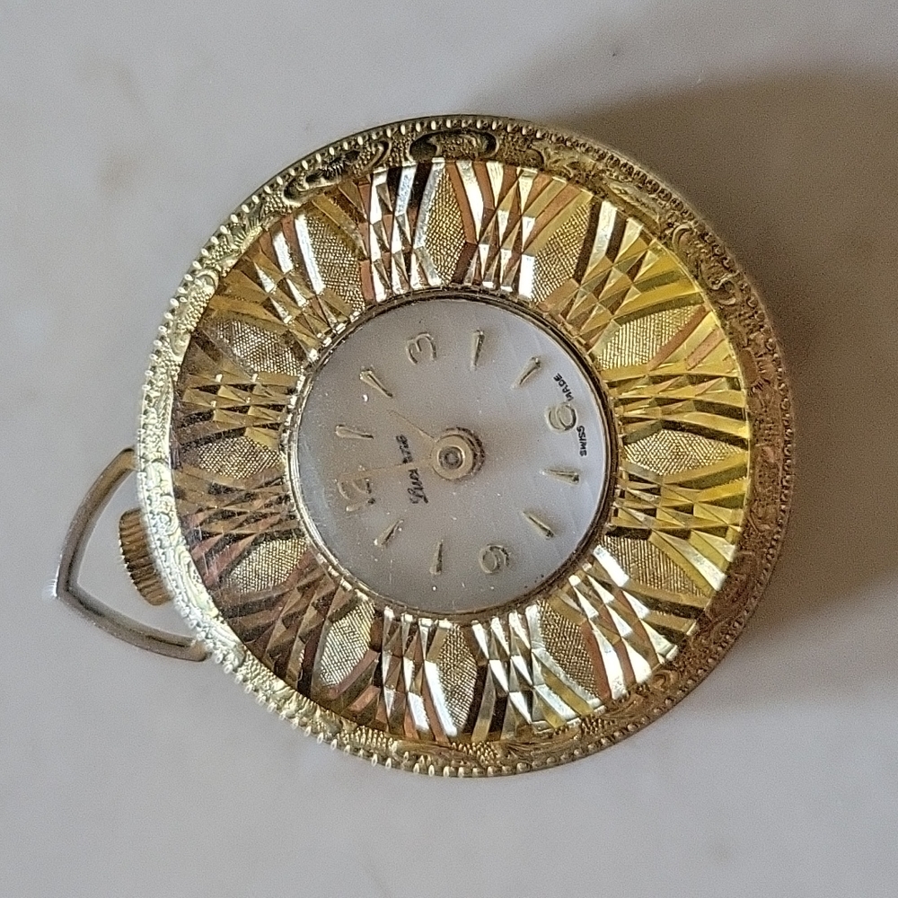 Vintage Lucerne Swiss Made Watch Pendant‎ Necklace Slide Gold